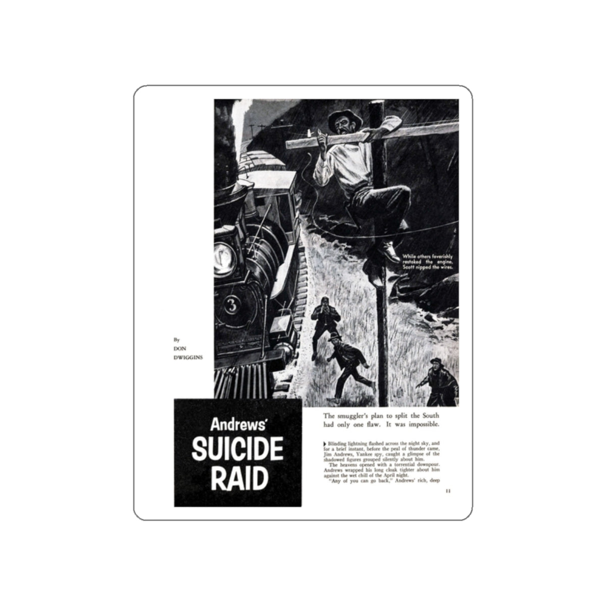 Andrews' Suicide Raid (1), Male magazine, September 1956 (Magazine Illustration) STICKER Vinyl Die-Cut Decal-White-The Sticker Space