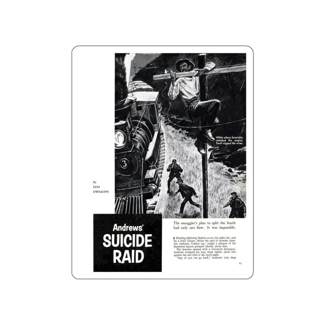 Andrews' Suicide Raid (1), Male magazine, September 1956 (Magazine Illustration) STICKER Vinyl Die-Cut Decal White Die-Cut 5 Inch - The Sticker Space