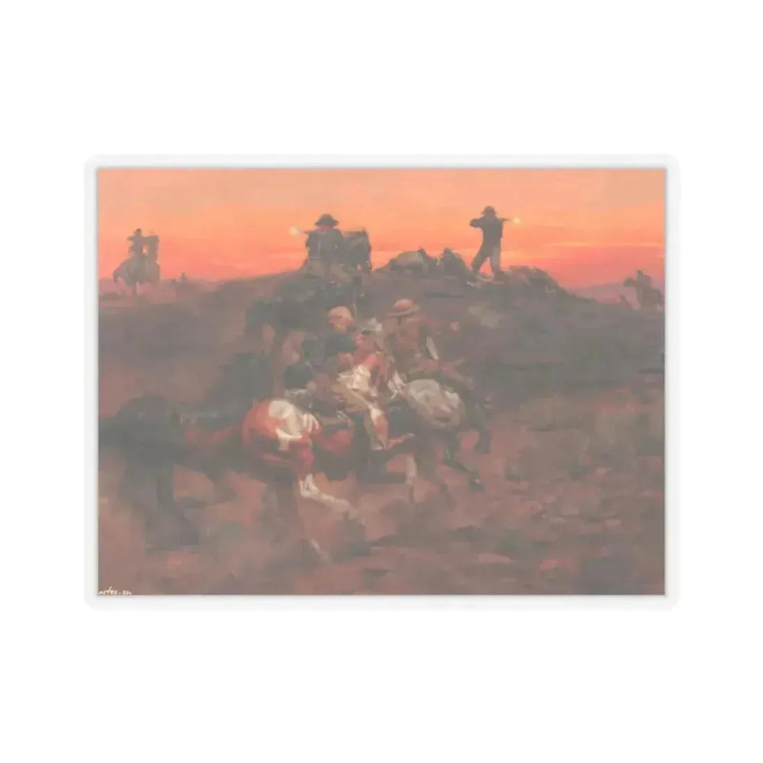 Andy Thomas-Battle at Sunset (Native Americans in Art) STICKER Vinyl Kiss-Cut Decal 2 Inch Transparent - The Sticker Space
