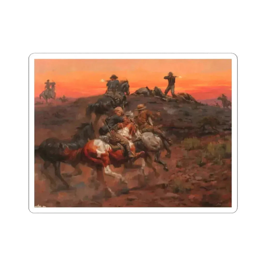 Andy Thomas-Battle at Sunset (Native Americans in Art) STICKER Vinyl Kiss-Cut Decal 2 Inch White - The Sticker Space