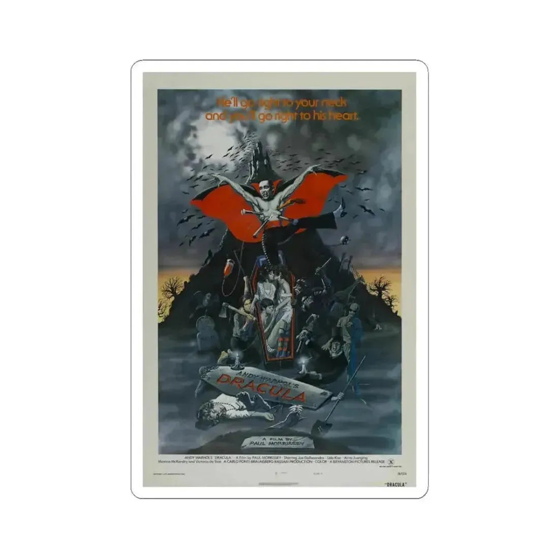 ANDY WARHOL'S DRACULA 1974 Movie Poster - STICKER Vinyl Kiss-Cut Decal 3 Inch White - The Sticker Space