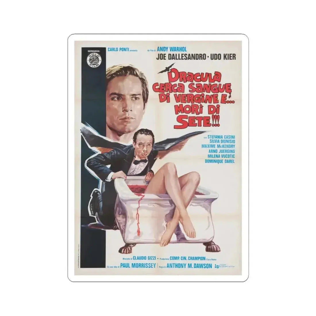 ANDY WARHOL'S DRACULA (ITALIAN) 1974 Movie Poster - STICKER Vinyl Kiss-Cut Decal 4 Inch White - The Sticker Space