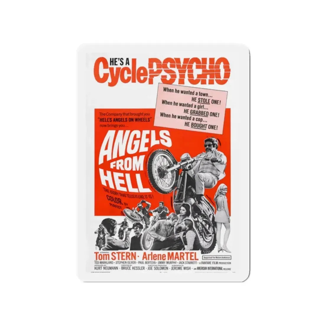 ANGELS FROM HELL 1968 Movie Poster - Refrigerator Magnet 2 Inch - The Sticker Space