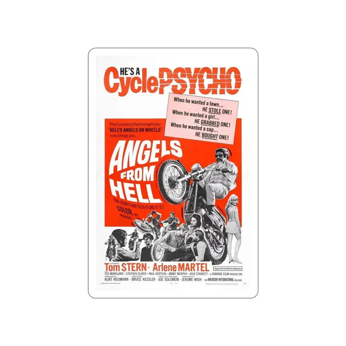 ANGELS FROM HELL 1968 Movie Poster STICKER Vinyl Die-Cut Decal - The Sticker Space