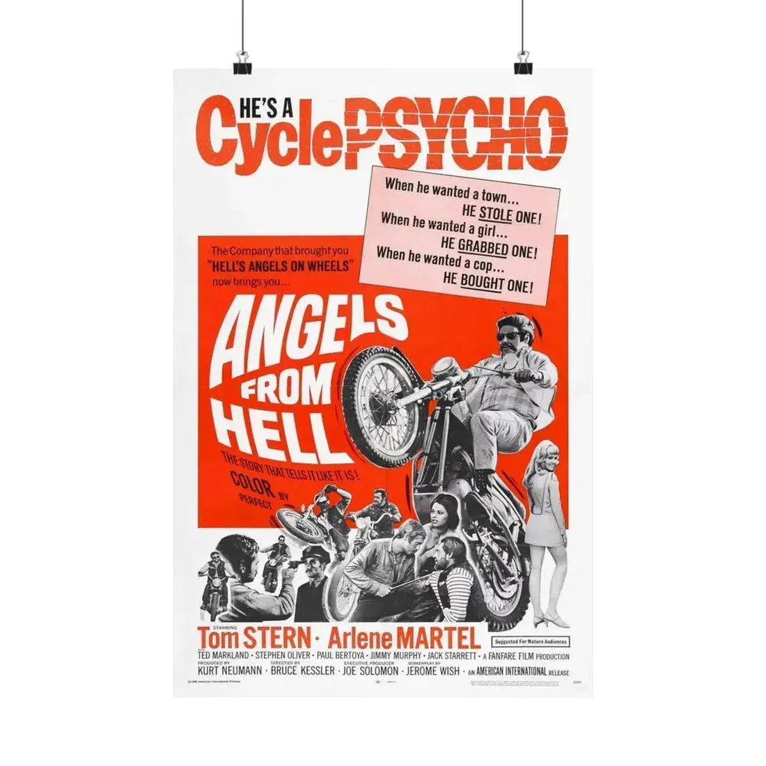 ANGELS FROM HELL 1968 - Paper Movie Poster 16″ x 24″ Matte - The Sticker Space