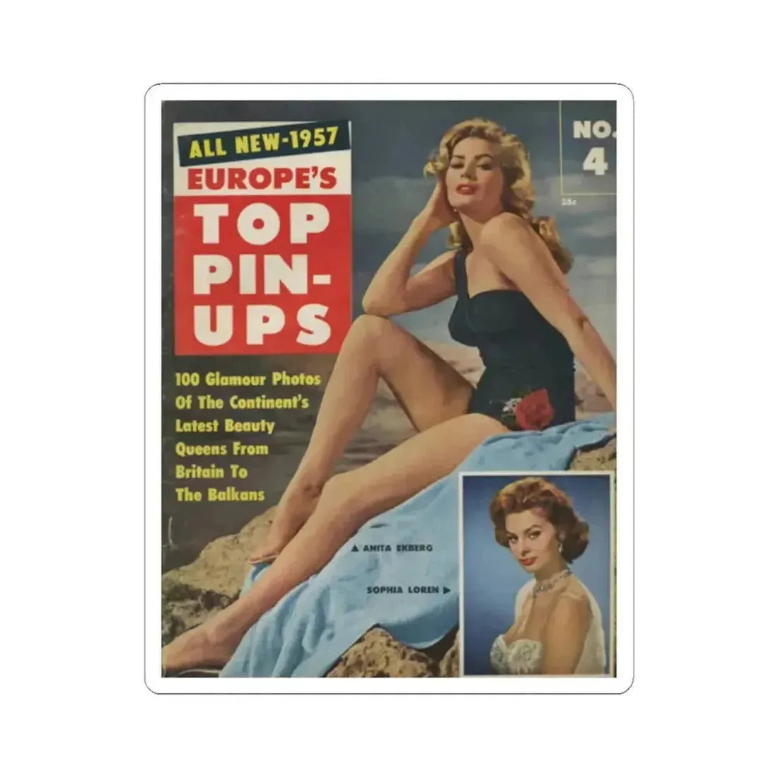 Anita Ekberg #138 - Mag. Cover (Vintage Female Icon) STICKER Vinyl Kiss-Cut Decal 4 Inch White - The Sticker Space