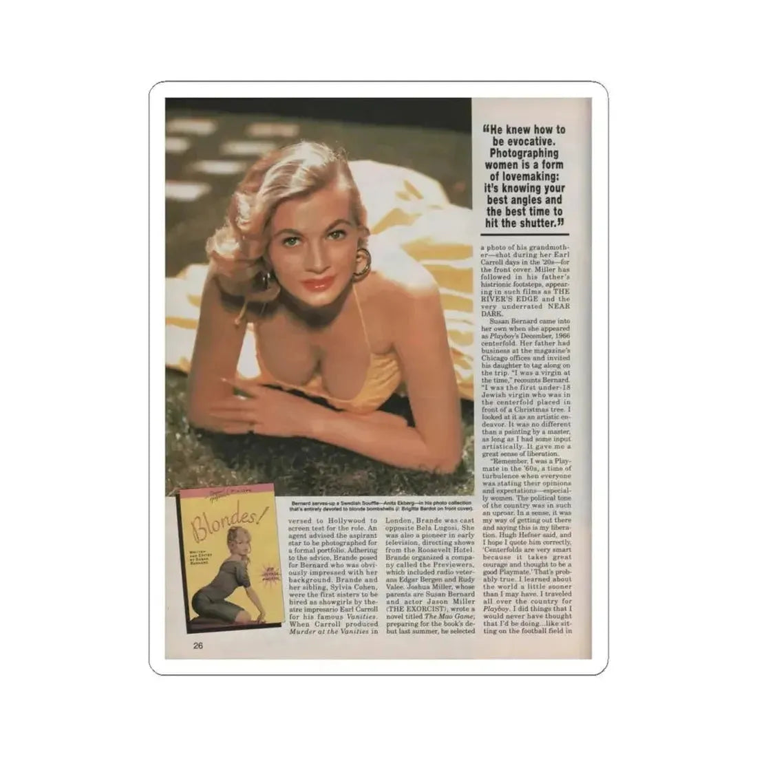 Anita Ekberg #310 - Femme Fatales Magazine August '98 - Bernard Of Hollywood Vintage Glamour Pin-Ups 18th Page (Vintage Female Icon) STICKER Vinyl Kiss-Cut Decal 4 Inch White - The Sticker Space