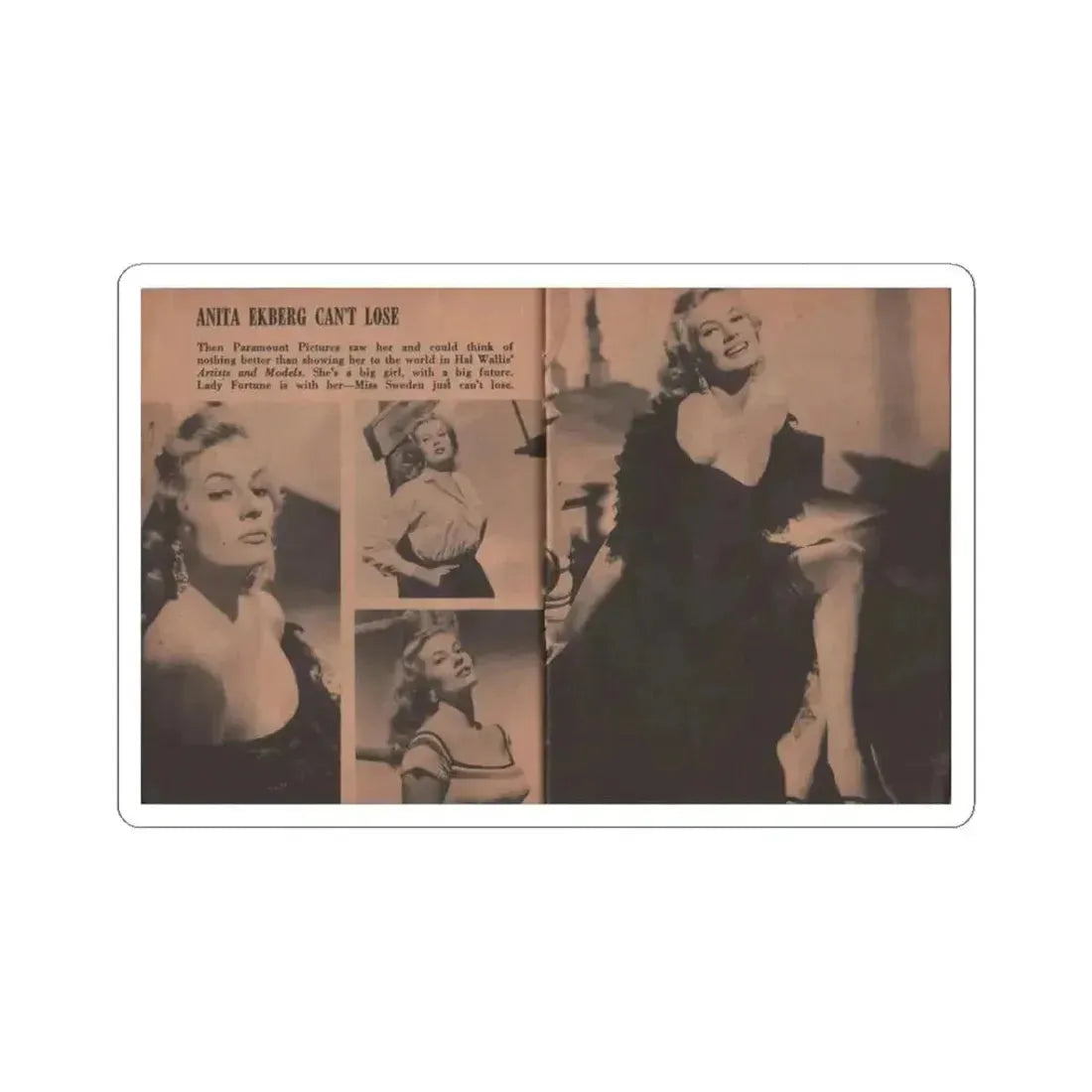 Anita Ekberg #314 - Pocket Pin-Ups Mag. '56 Photos (Vintage Female Icon) STICKER Vinyl Kiss-Cut Decal 3 Inch White - The Sticker Space