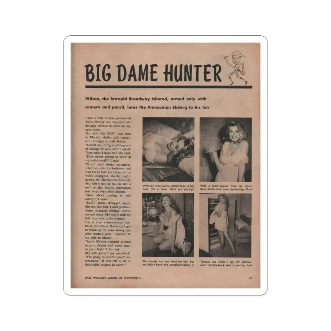 Anita Ekberg #316 - Earl Wilson's Showgirls '56 - Mag. Photo (Vintage Female Icon) STICKER Vinyl Kiss-Cut Decal 4 Inch White - The Sticker Space