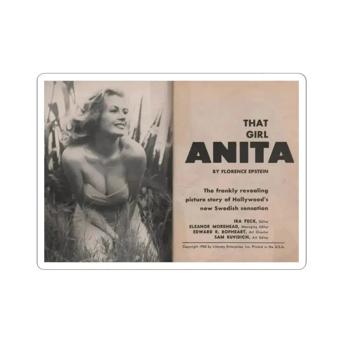 Anita Ekberg #325 - That Girl Anita Pocket Mag. '55 (Vintage Female Icon) STICKER Vinyl Kiss-Cut Decal 4 Inch White - The Sticker Space