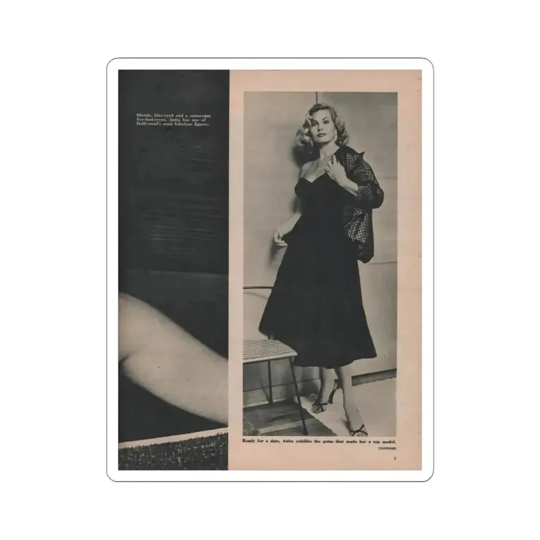 Anita Ekberg #394 - Fabulous Females Mag. Issue #1 '55 - 1 B&W (Vintage Female Icon) STICKER Vinyl Kiss-Cut Decal 4 Inch White - The Sticker Space
