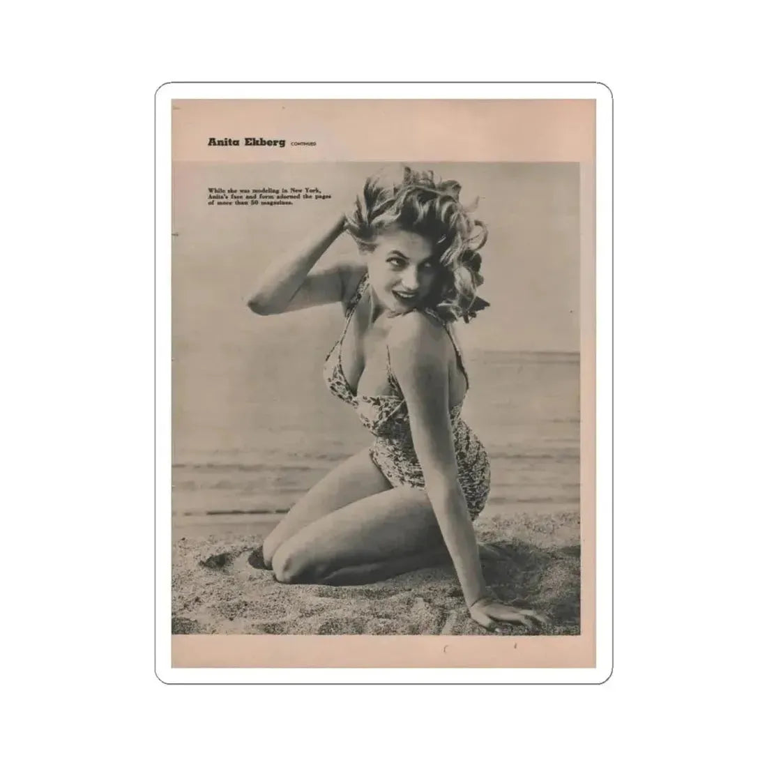 Anita Ekberg #397 - Fabulous Females Mag. Issue #1 '55 - 1 B&W Photo & Caption (Vintage Female Icon) STICKER Vinyl Kiss-Cut Decal 4 Inch White - The Sticker Space