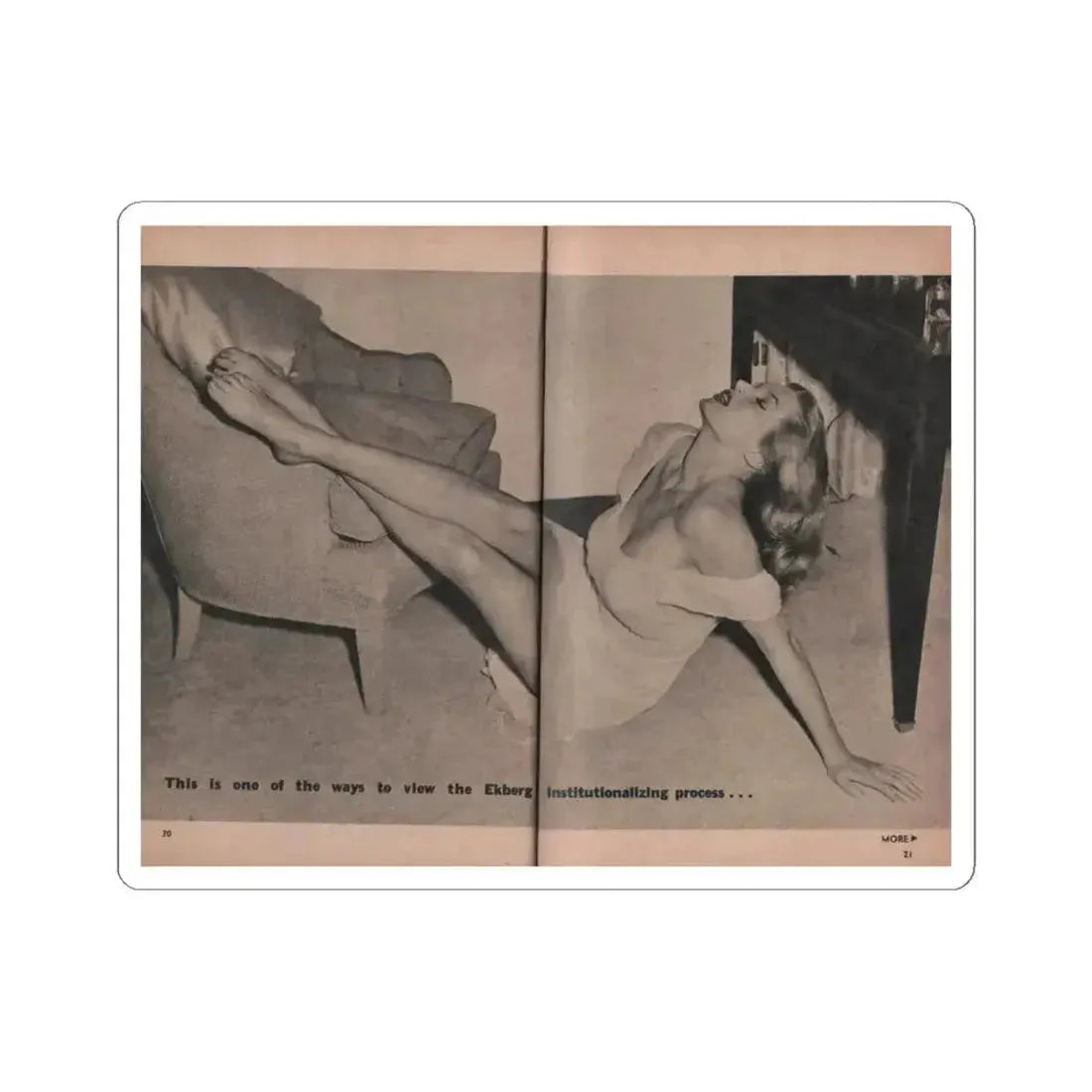 Anita Ekberg #402 - PHOTO Digest Mag. Nov. '55 - 2 Pages, 1 B&W Centerfold (Vintage Female Icon) STICKER Vinyl Kiss-Cut Decal 6 Inch White - The Sticker Space
