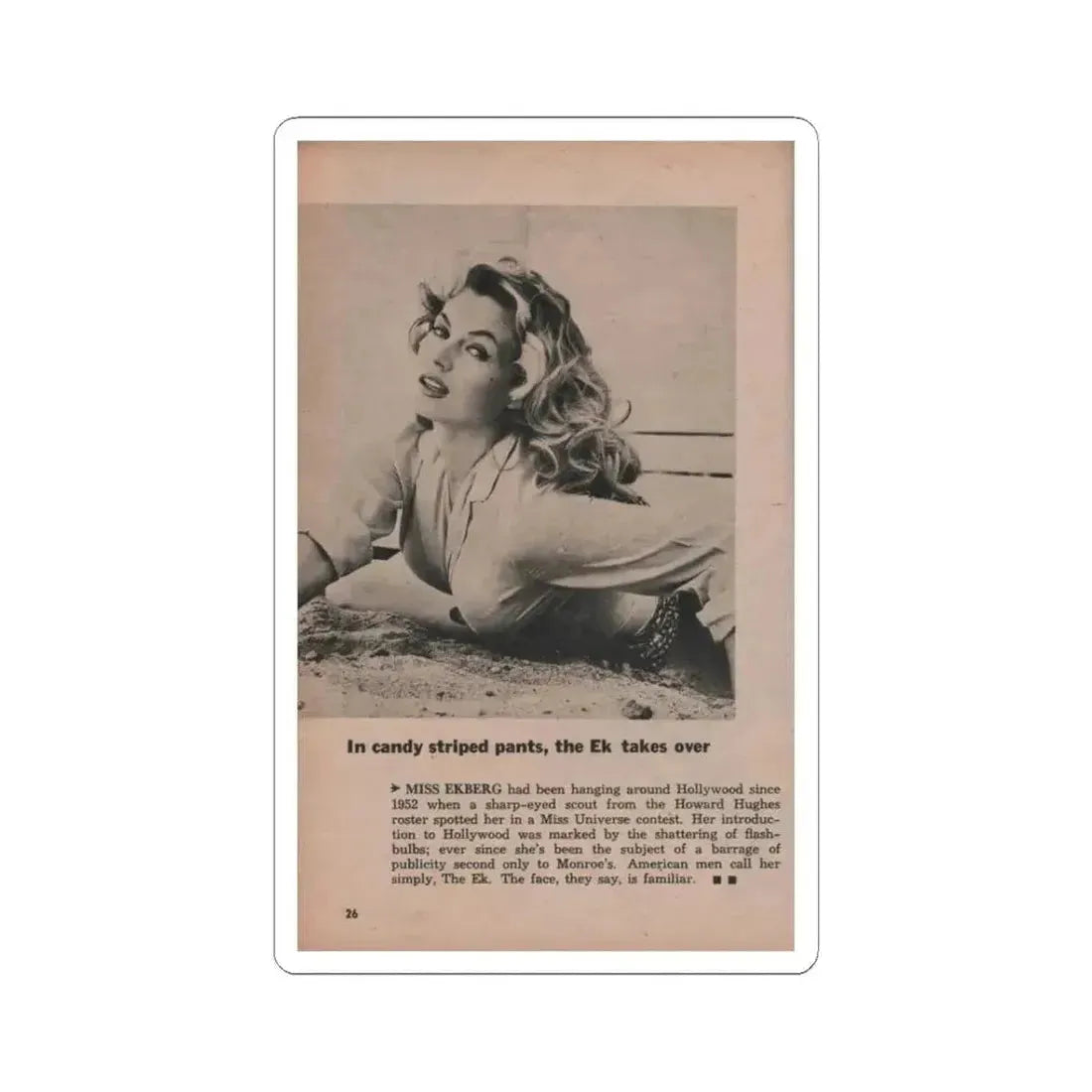 Anita Ekberg #406 - PHOTO Digest Mag. Nov. '55 - 1 Page, 1 B&W Pic (Vintage Female Icon) STICKER Vinyl Kiss-Cut Decal 3 Inch White - The Sticker Space