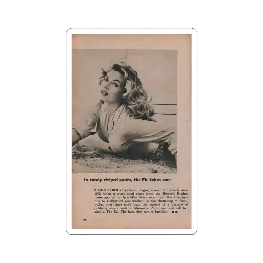 Anita Ekberg #406 - PHOTO Digest Mag. Nov. '55 - 1 Page, 1 B&W Pic (Vintage Female Icon) STICKER Vinyl Kiss-Cut Decal 4 Inch White - The Sticker Space