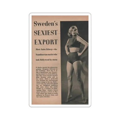 Anita Ekberg #411 - EYE Digest Mag. Nov. '53 - 1 Page & 1 B&W Photo (Vintage Female Icon) STICKER Vinyl Kiss-Cut Decal 4 Inch White - The Sticker Space