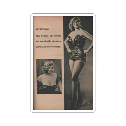 Anita Ekberg #415 - EYE Digest Mag. Nov. '53 - 1 Page, 2 B&W Pics & Caption (Vintage Female Icon) STICKER Vinyl Kiss-Cut Decal 3 Inch White - The Sticker Space