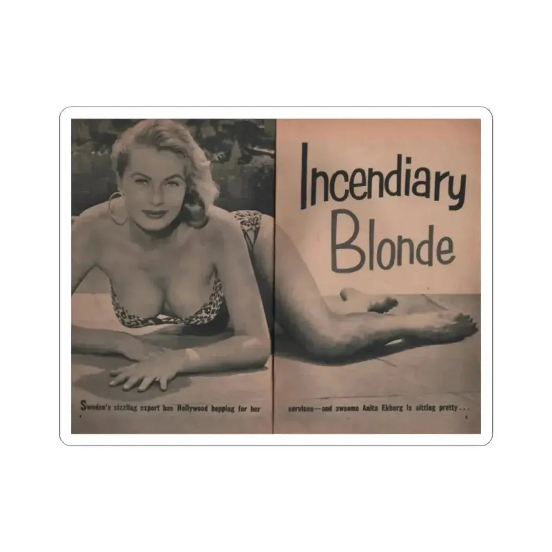 Anita Ekberg #418 - EYE Digest Mag. Jan. '54 - 2 Pages & B&W Centerfold (Vintage Female Icon) STICKER Vinyl Kiss-Cut Decal 2 Inch White - The Sticker Space