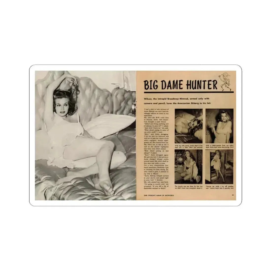 Anita Ekberg #425 - 1 Large B&W Photp & 4 Small B&W Photos & Article from Earl Wilson's Showgirls Mag. '56 1 (Vintage Female Icon) STICKER Vinyl Kiss-Cut Decal 3 Inch White - The Sticker Space