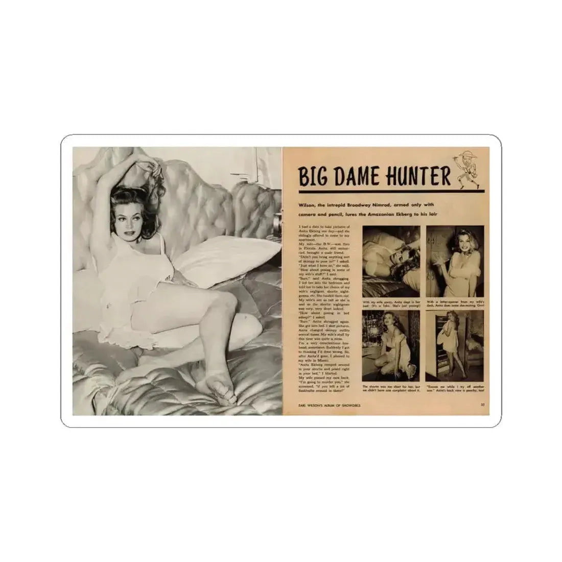 Anita Ekberg #425 - 1 Large B&W Photp & 4 Small B&W Photos & Article from Earl Wilson's Showgirls Mag. '56 1 (Vintage Female Icon) STICKER Vinyl Kiss-Cut Decal 6 Inch White - The Sticker Space