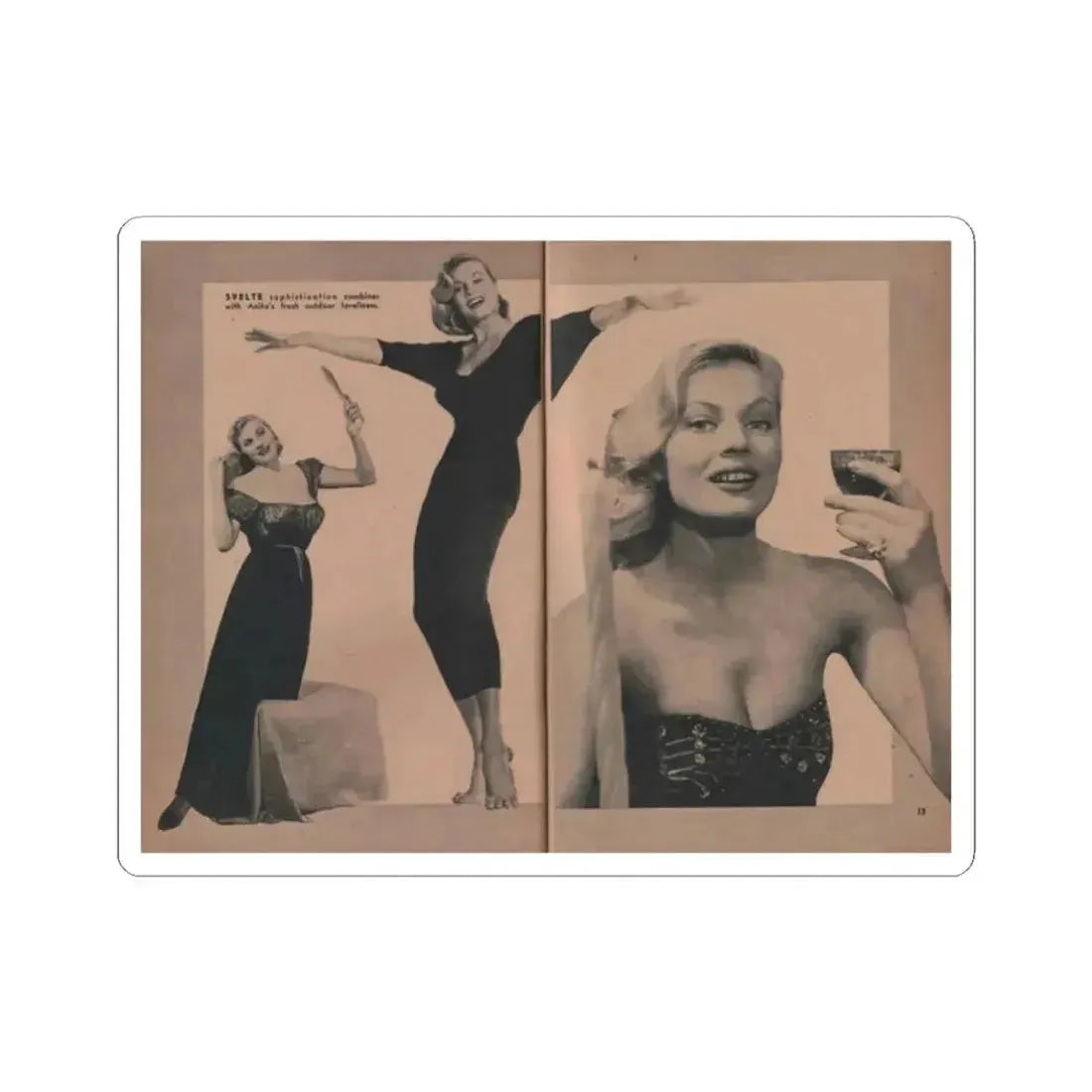 Anita Ekberg #431 - PHOTO Digest Mag. May '54 - 2 Pages & 3 B&W Photos (Vintage Female Icon) STICKER Vinyl Kiss-Cut Decal 2 Inch White - The Sticker Space