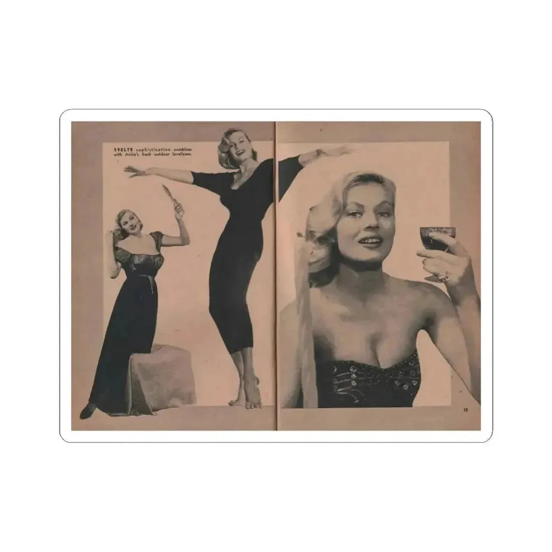 Anita Ekberg #431 - PHOTO Digest Mag. May '54 - 2 Pages & 3 B&W Photos (Vintage Female Icon) STICKER Vinyl Kiss-Cut Decal 3 Inch White - The Sticker Space