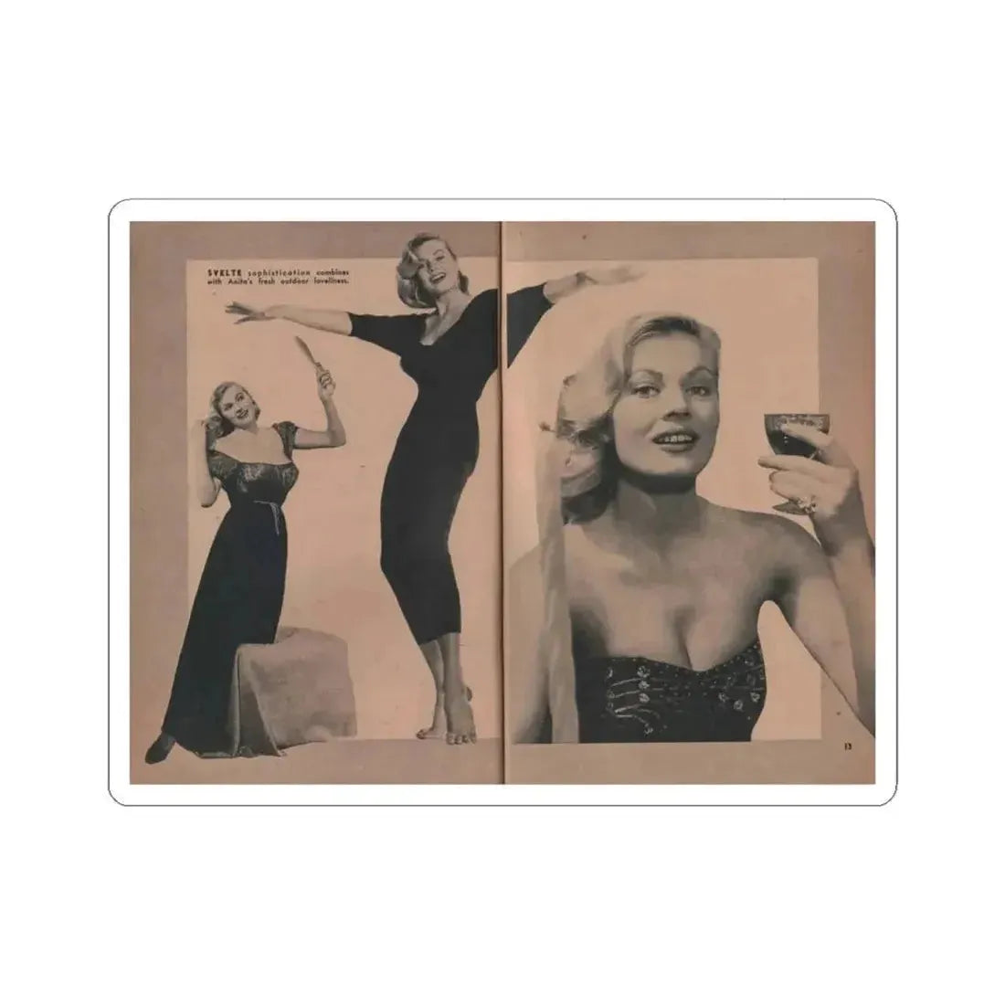 Anita Ekberg #431 - PHOTO Digest Mag. May '54 - 2 Pages & 3 B&W Photos (Vintage Female Icon) STICKER Vinyl Kiss-Cut Decal 4 Inch White - The Sticker Space