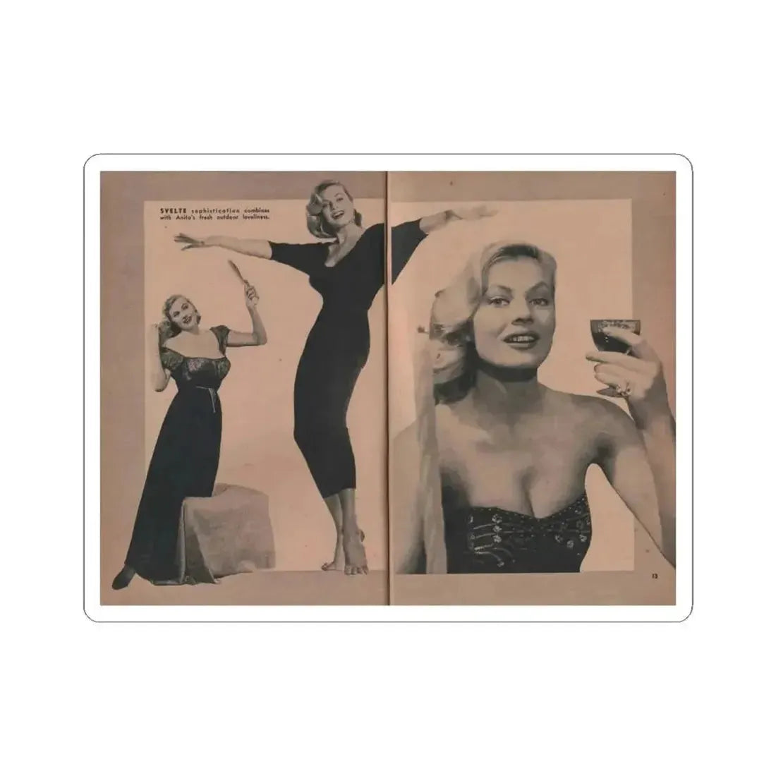 Anita Ekberg #431 - PHOTO Digest Mag. May '54 - 2 Pages & 3 B&W Photos (Vintage Female Icon) STICKER Vinyl Kiss-Cut Decal 6 Inch White - The Sticker Space