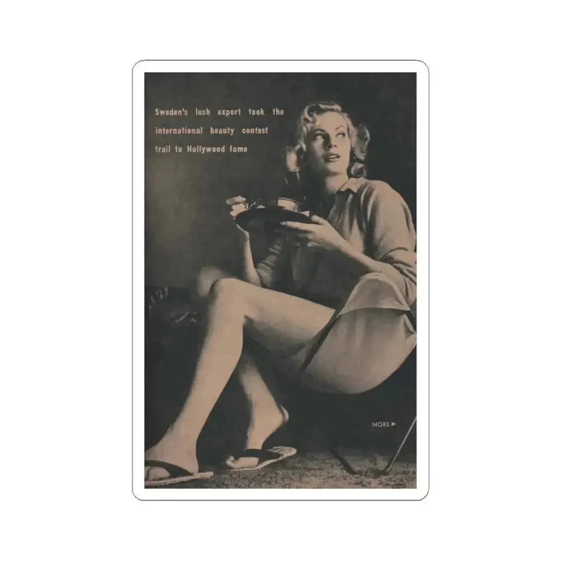 Anita Ekberg #435 - PHOTO Digest March '55 - 1 Pages, 1 B&W Photo & Caption (Vintage Female Icon) STICKER Vinyl Kiss-Cut Decal 3 Inch White - The Sticker Space