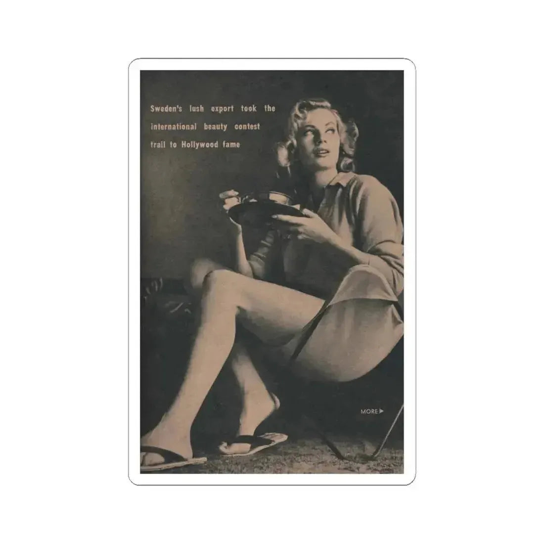 Anita Ekberg #435 - PHOTO Digest March '55 - 1 Pages, 1 B&W Photo & Caption (Vintage Female Icon) STICKER Vinyl Kiss-Cut Decal 4 Inch White - The Sticker Space