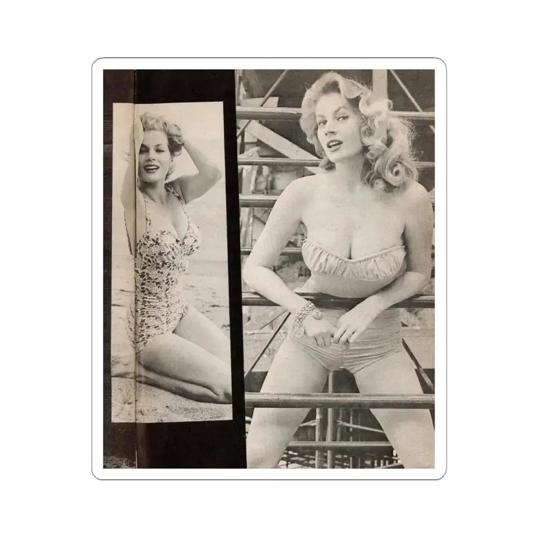 Anita Ekberg #447 - 1 Page, 2 B&W Photos from After Hours Vol. 1, No. 4 '57 Mag. (Vintage Female Icon) STICKER Vinyl Kiss-Cut Decal 6 Inch White - The Sticker Space