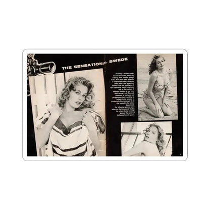 Anita Ekberg #449 - 2 Pages, 3 B&W Photos, Headline & Short Article from After Hours Vol. 1, No. 4 '57 Mag. (Vintage Female Icon) STICKER Vinyl Kiss-Cut Decal 6 Inch White - The Sticker Space