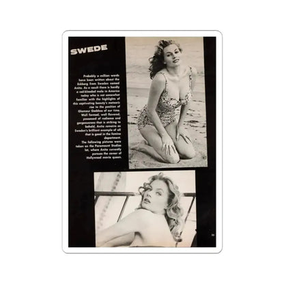 Anita Ekberg #450 - 1 Page, 2 B&W Photos, Headline & Short Article from After Hours Vol. 1, No. 4 '57 Mag. (Vintage Female Icon) STICKER Vinyl Kiss-Cut Decal 2 Inch White - The Sticker Space