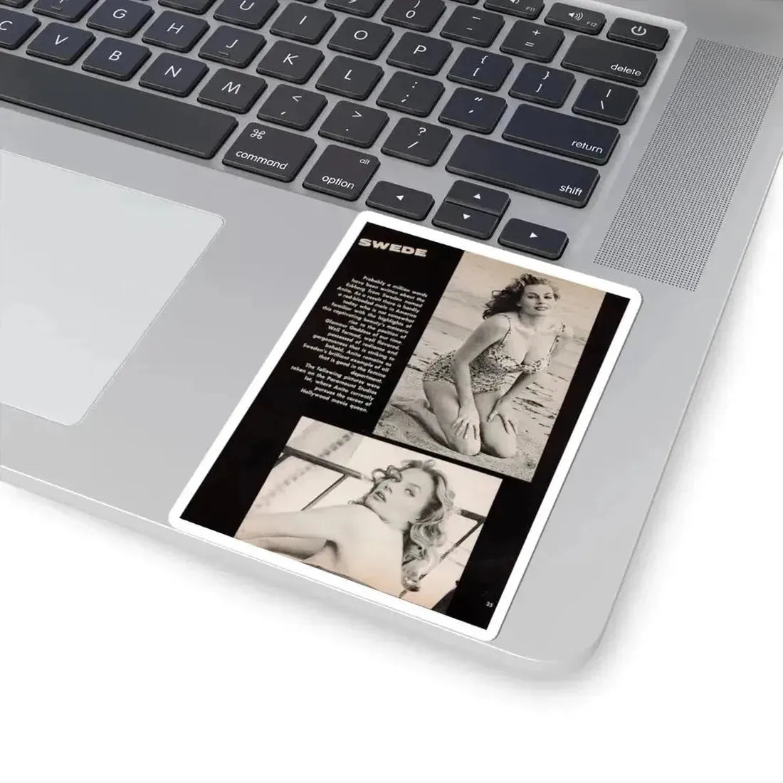 Anita Ekberg #450 - 1 Page, 2 B&W Photos, Headline & Short Article from After Hours Vol. 1, No. 4 '57 Mag. (Vintage Female Icon) STICKER Vinyl Kiss-Cut Decal - The Sticker Space