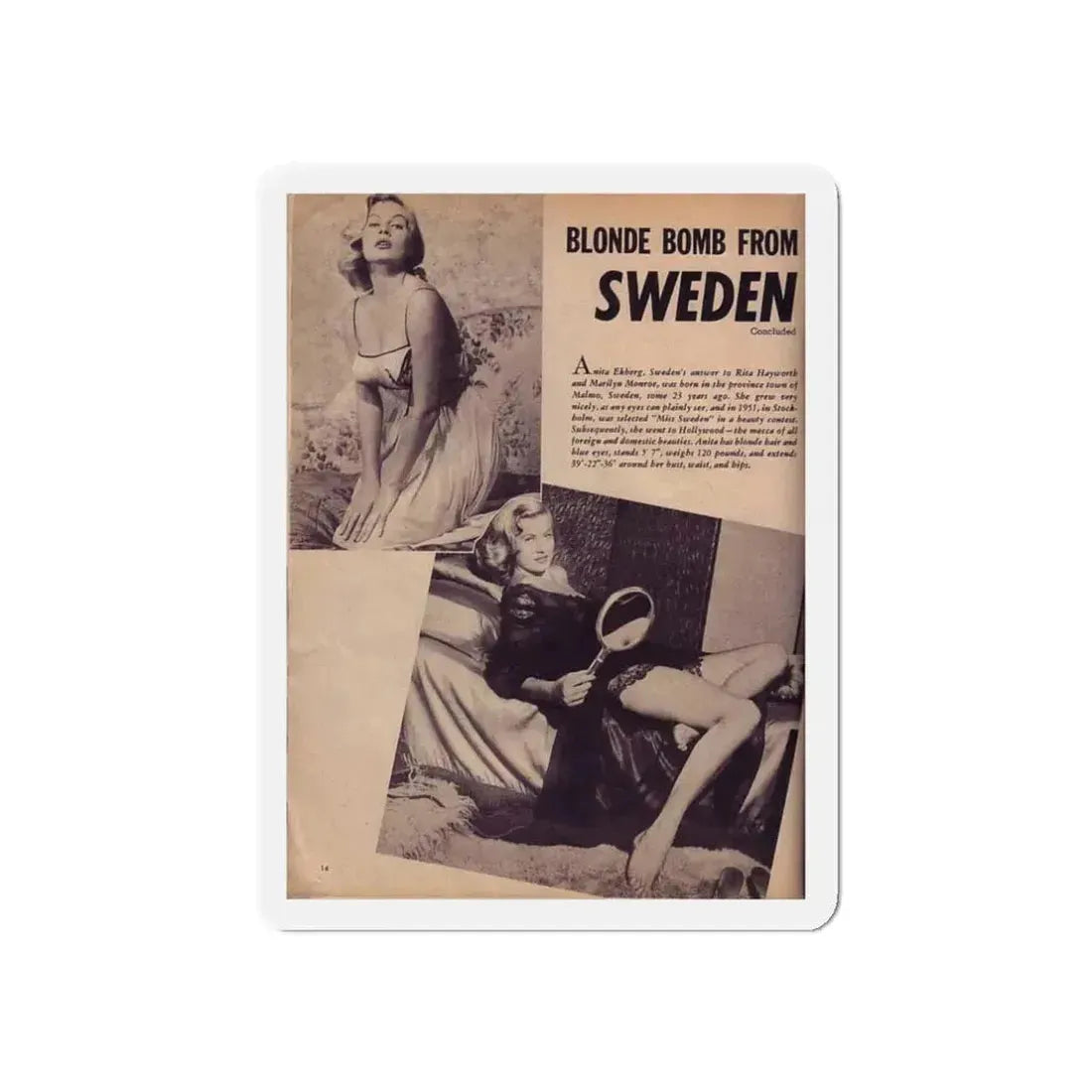 Anita Ekberg #93 - Mag. Clipping (Vintage Female Icon) Refrigerator Magnet 3 Inch Die-Cut - The Sticker Space