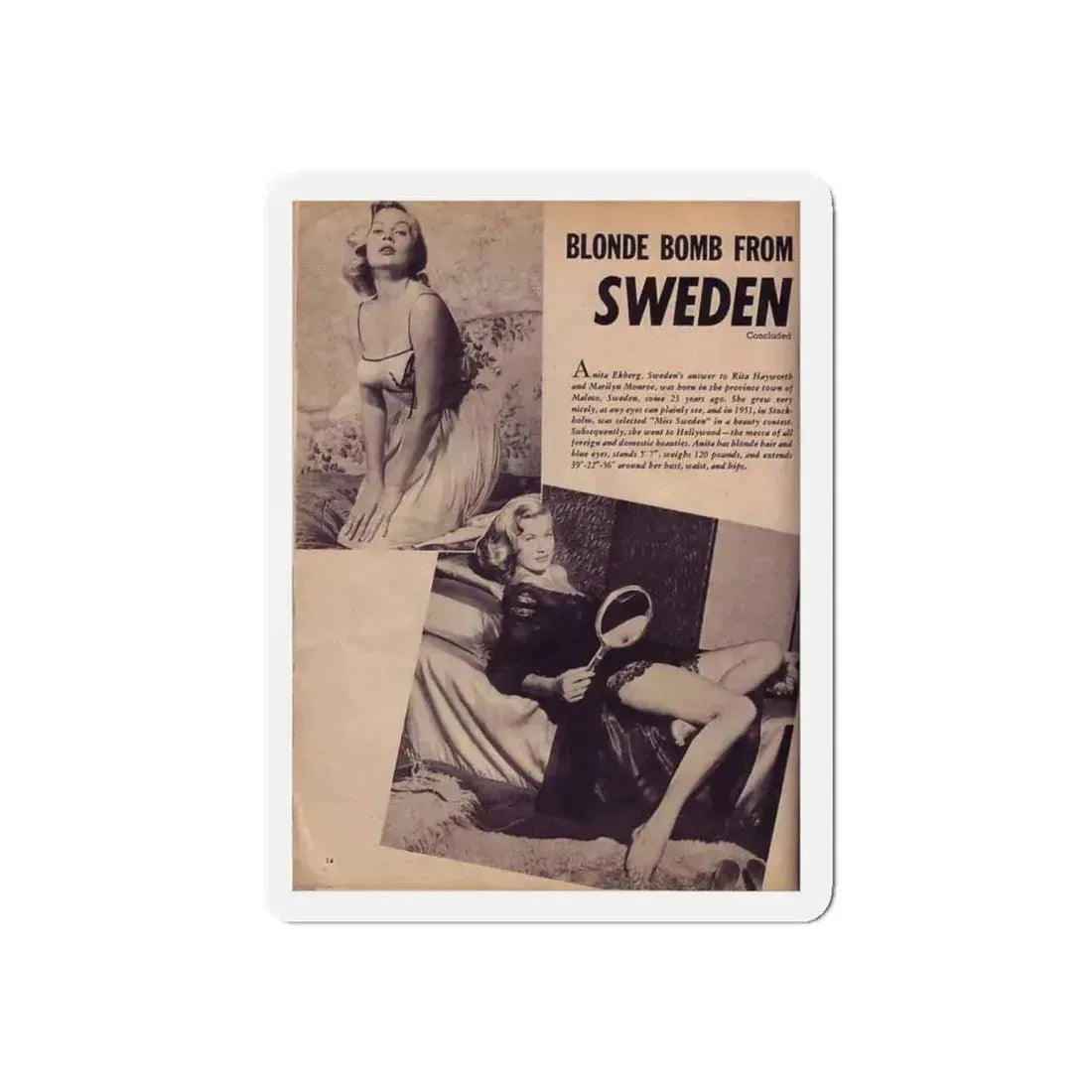 Anita Ekberg #93 - Mag. Clipping (Vintage Female Icon) Refrigerator Magnet 4 Inch Die-Cut - The Sticker Space