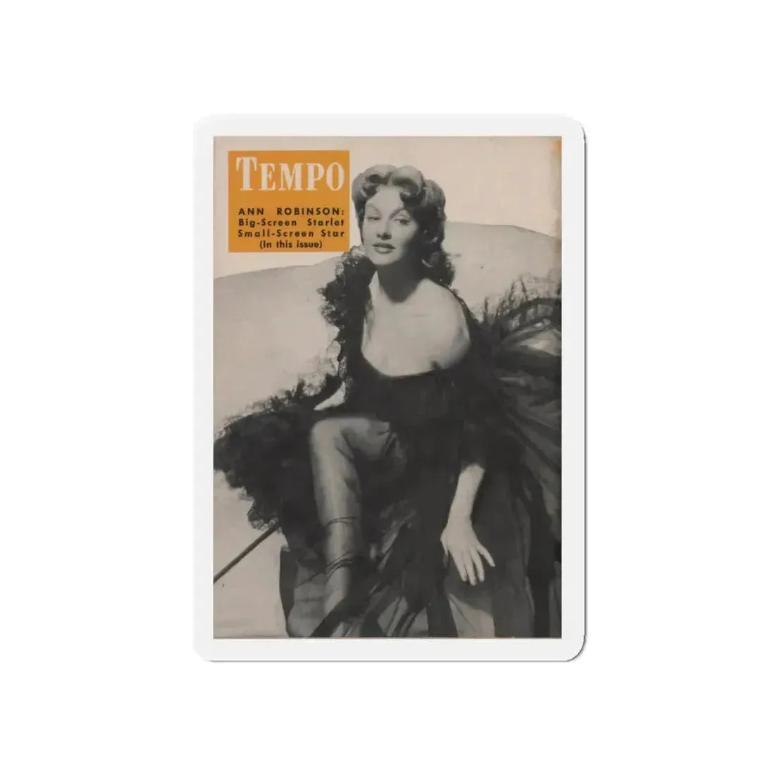 Ann Robinson #18 - Ann on Back Cover in B&W from TEMPO Pocket Mag. 11-29-55 (Vintage Female Icon) Refrigerator Magnet 5 Inch Die-Cut - The Sticker Space