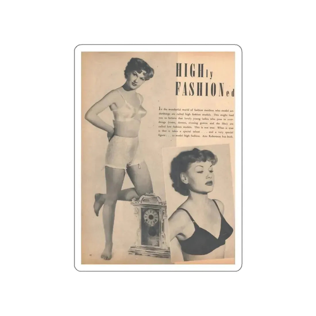 Ann Robinson #22 - 2 B&W Photos & Short Article from Glamorous Models Mag. May '50 (Vintage Female Icon) STICKER Vinyl Die-Cut Decal White Die-Cut 4 Inch - The Sticker Space