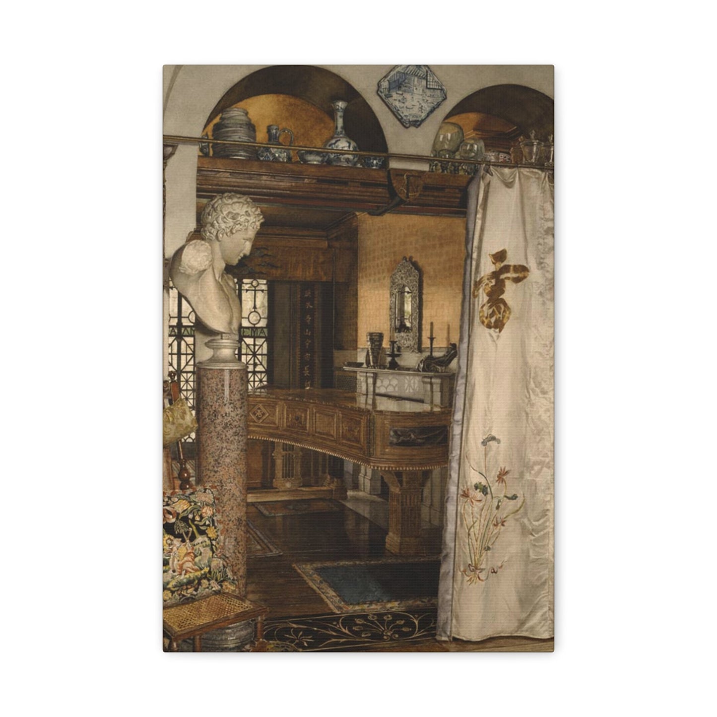 Anna Alma-Tadema (1867-1943) Interior of the Gold Room, Townshend House - Canvas Wall Art-12" x 18"-The Sticker Space