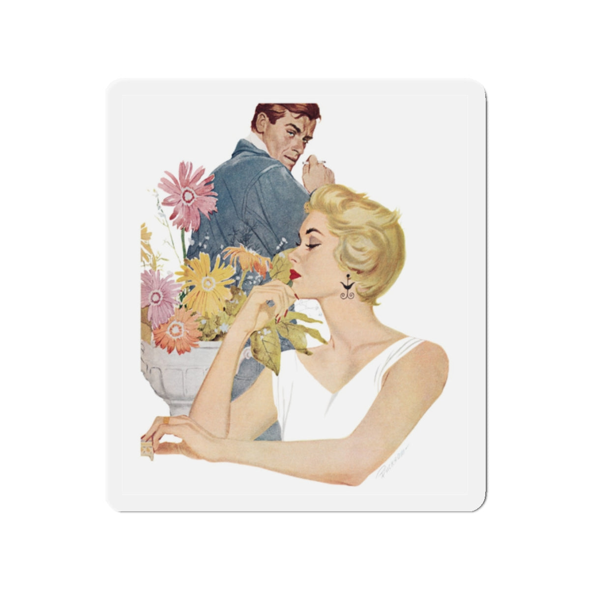 Anniversary Quarrel by Marnie Ellington, Woman's Own magazine, 1957 (Magazine Illustration) Refrigerator Magnet-2" x 2"-The Sticker Space