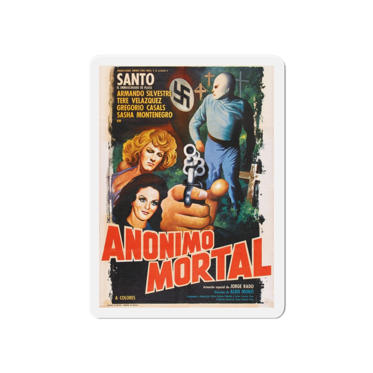 ANONIMOUS DEATH MESSAGE (SANTO) 1975 Movie Poster - Die-Cut Magnet-6 × 6"-The Sticker Space