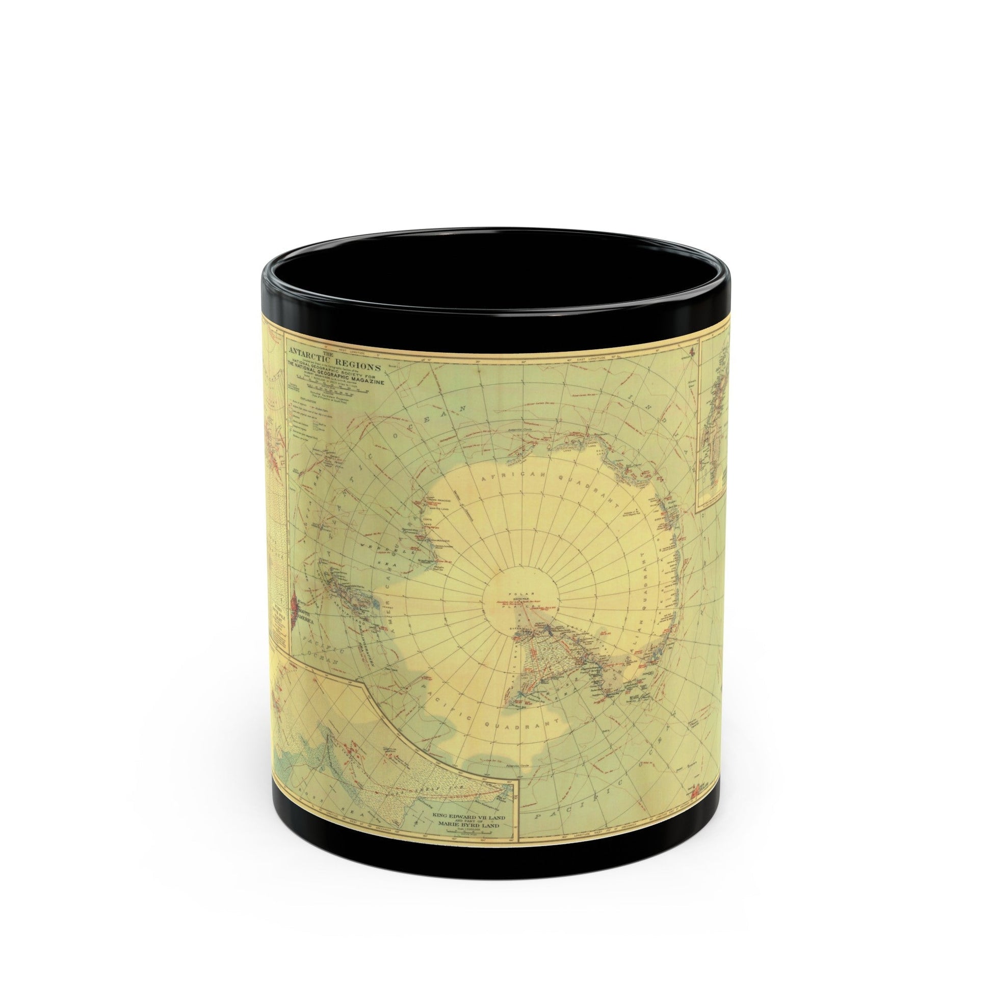 Antarctic Regions (1932) (Map) Black Coffee Mug-11oz-The Sticker Space