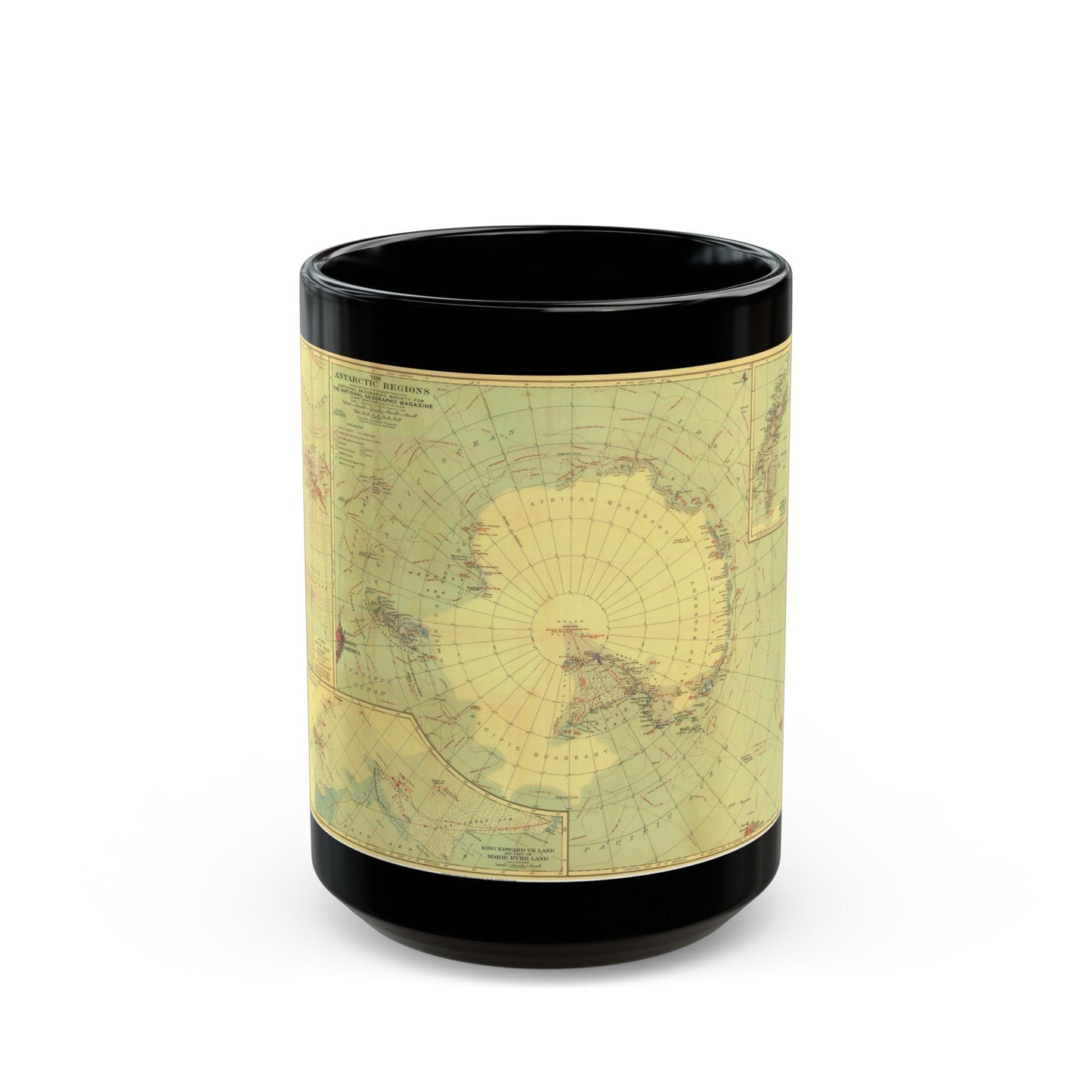 Antarctic Regions (1932) (Map) Black Coffee Mug-15oz-The Sticker Space