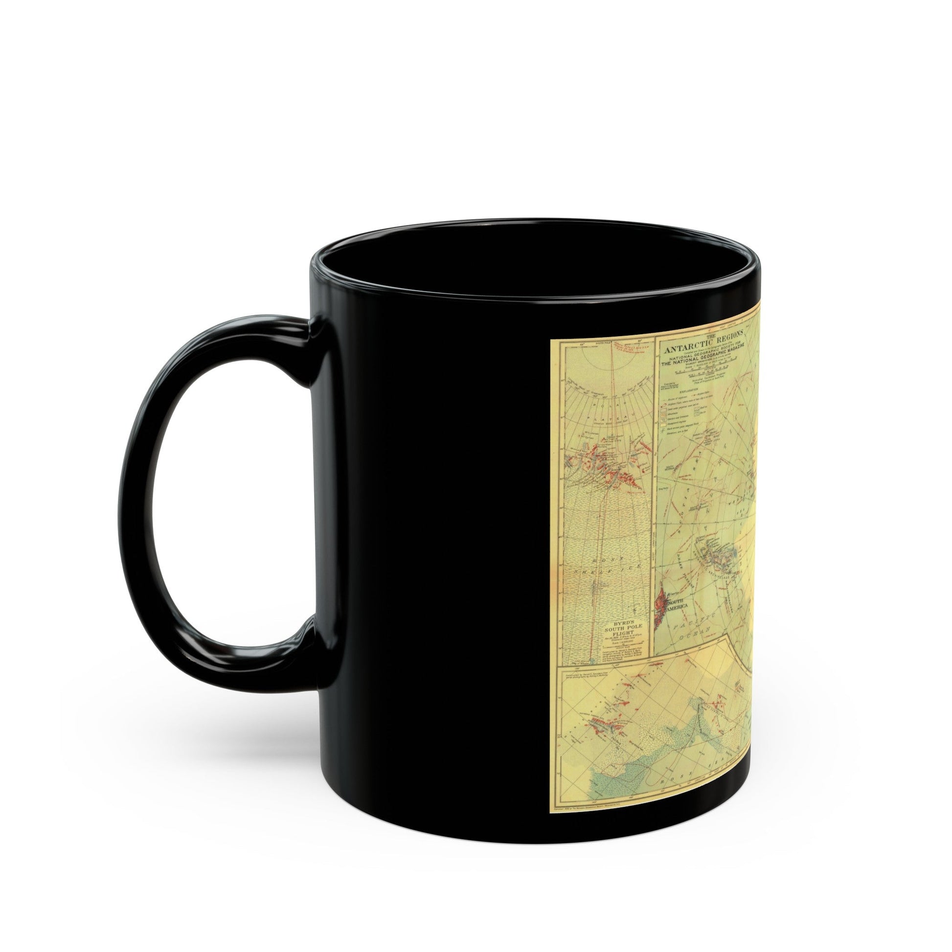 Antarctic Regions (1932) (Map) Black Coffee Mug-The Sticker Space