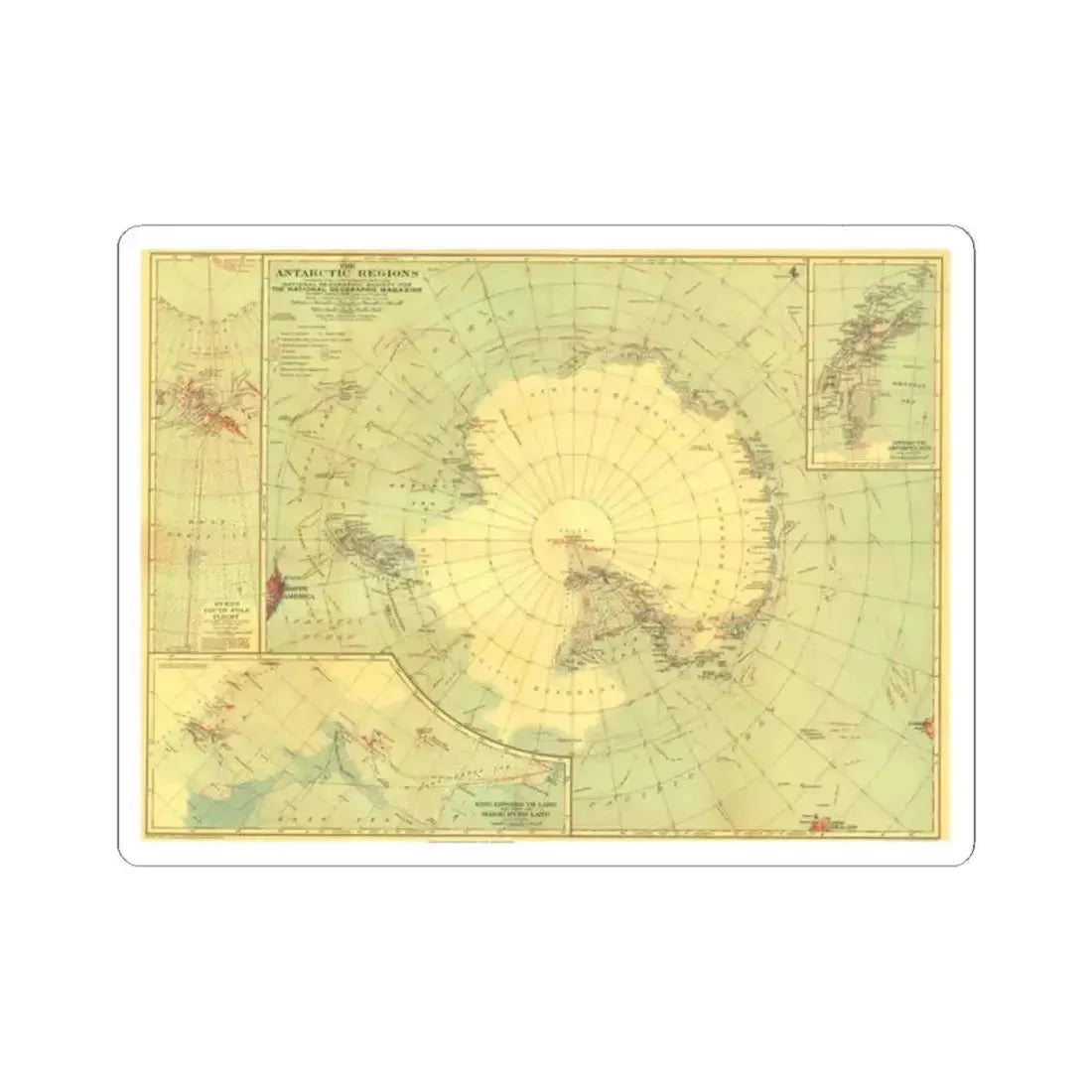 Antarctic Regions (1932) (Map) STICKER Vinyl Kiss-Cut Decal 2 Inch White - The Sticker Space