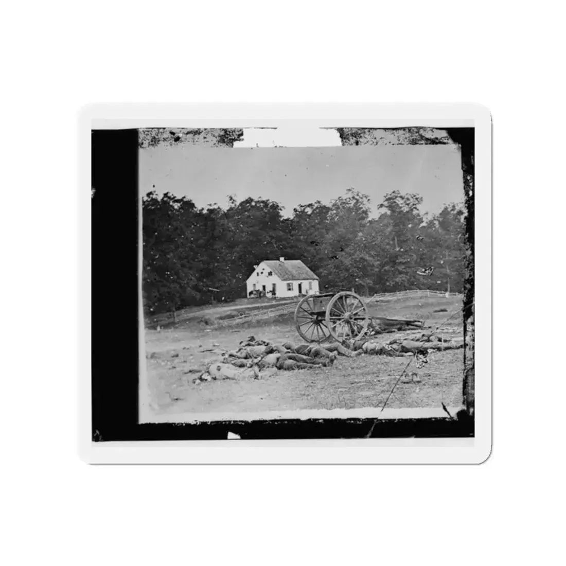Antietam, Maryland. Bodies In Front Of The Dunker Church (U.S. Civil War) Refrigerator Magnet 2 Inch Die-Cut - The Sticker Space
