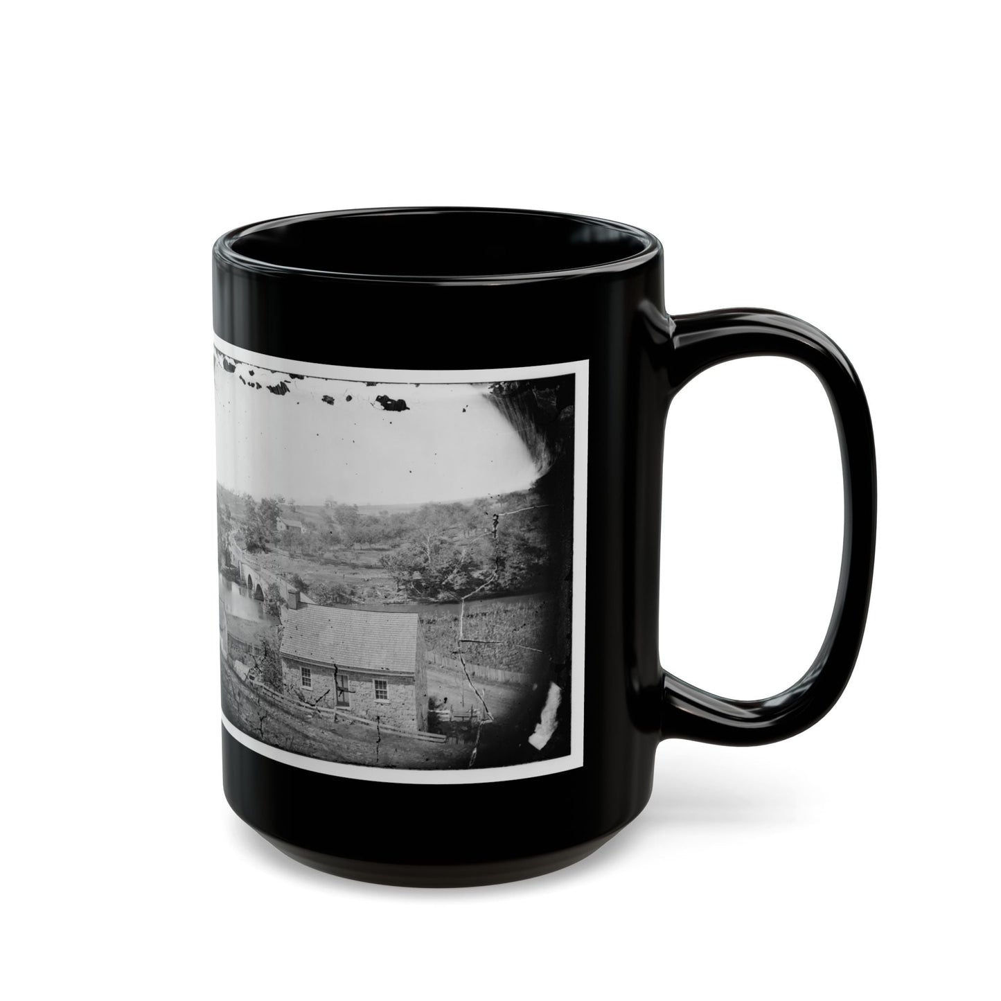 Antietam, Maryland. Antietam Bridge, Eastern View (U.S. Civil War) Black Coffee Mug-The Sticker Space