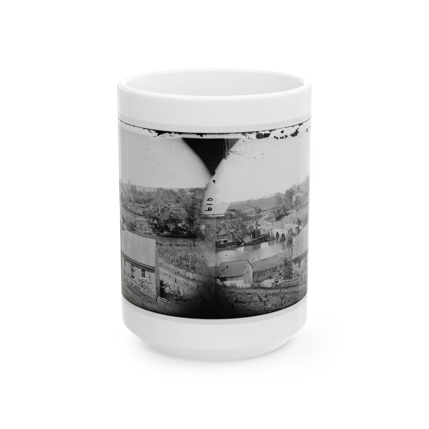 Antietam, Maryland. Antietam Bridge, Eastern View (U.S. Civil War) White Coffee Mug-15oz-The Sticker Space