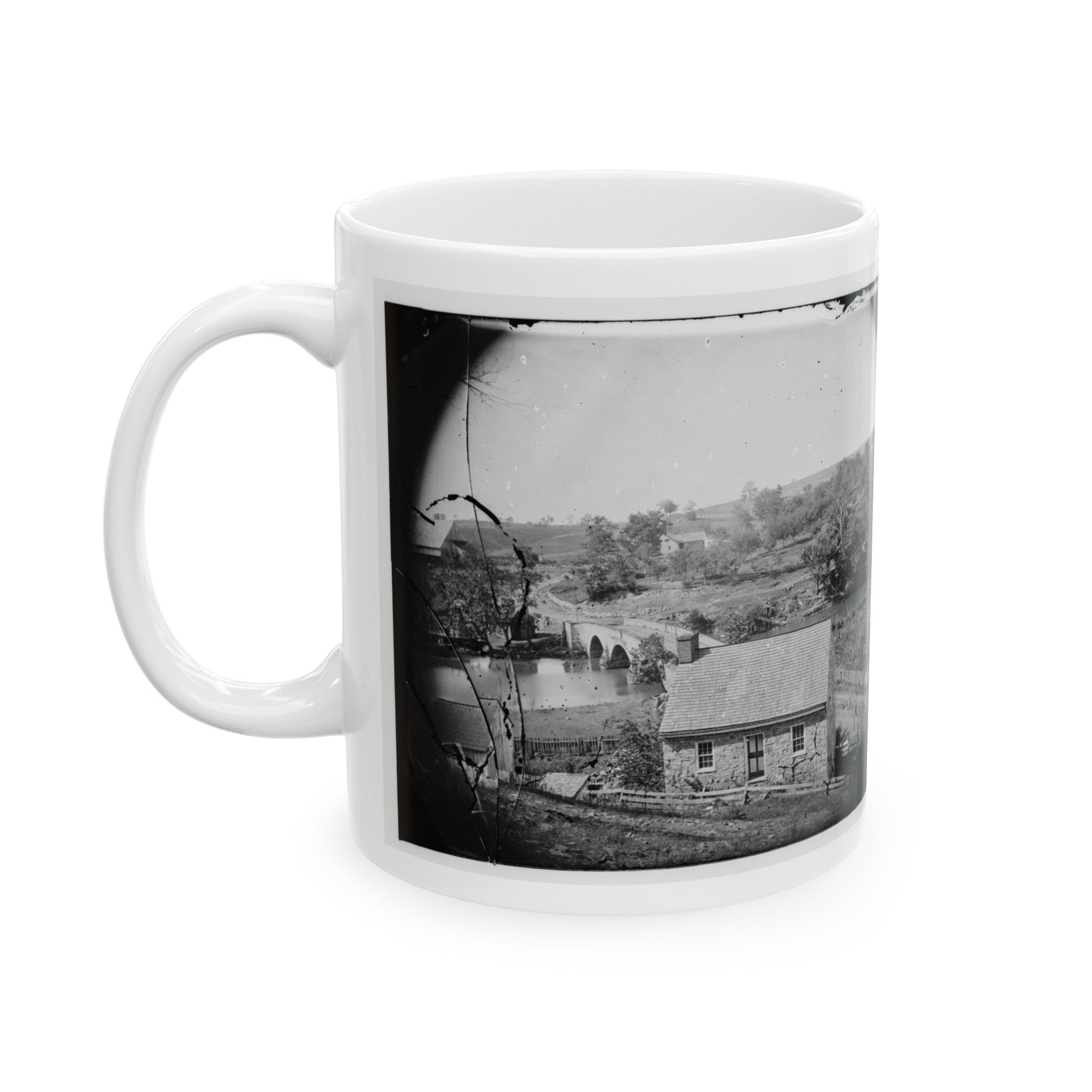 Antietam, Maryland. Antietam Bridge, Eastern View (U.S. Civil War) White Coffee Mug-The Sticker Space