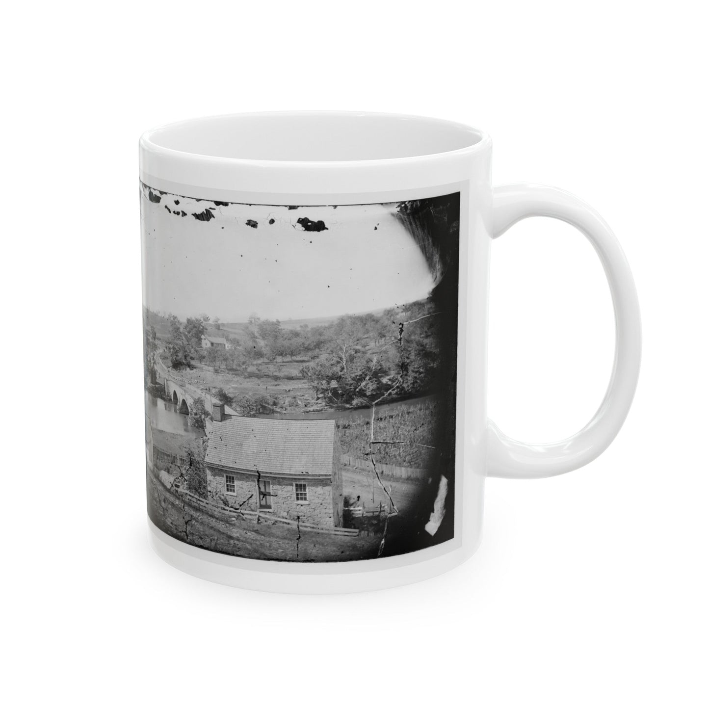 Antietam, Maryland. Antietam Bridge, Eastern View (U.S. Civil War) White Coffee Mug-The Sticker Space